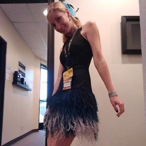 Elizabeth and James - Cocktail Dress with real ostrich feathers - Size 6